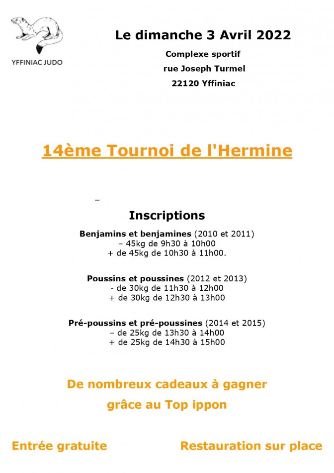 Image de l'actu 'Tournoi de l'hermine organisé par Yffiniac Judo'